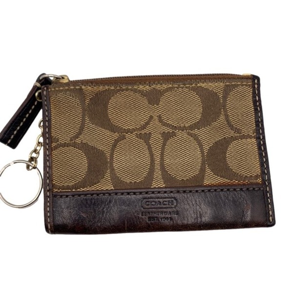COACH Brown Signature Canvas Cardholder / Coin Purse - Picture 1 of 7